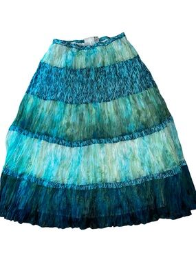 Chico's Blue & Aqua Tiered Crinkle Maxi Skirt